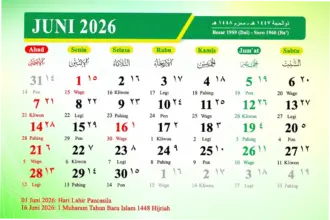 Kalender Juni 2026: Tanggal Merah, Libur Nasional, dan Cuti Bersama